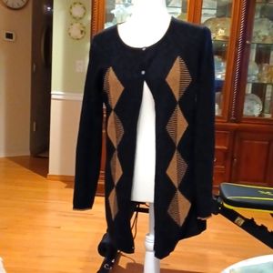 Lauren Hansen 100% 2 ply Cashmere Argyle Cardigan size Large